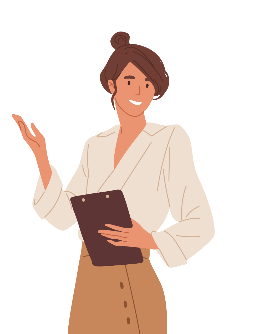 Graphic depicting a smiling woman with a clipboard