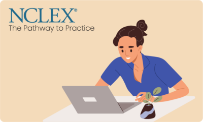 Logo for the NCLEX exam, the pathway to practice for internationally educated registered nurses.